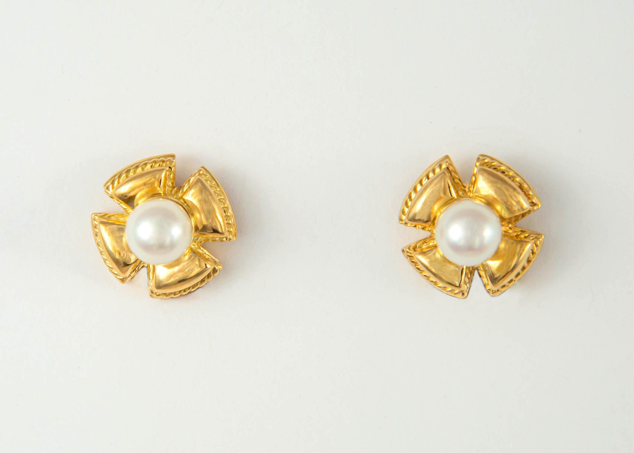 Contemporary Schlumberger for Tiffany & Co. Gold and Pearl Earrings