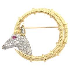 Schlumberger for Tiffany & Co. Gold Platinum and Diamond Ibex Ram Head Brooch