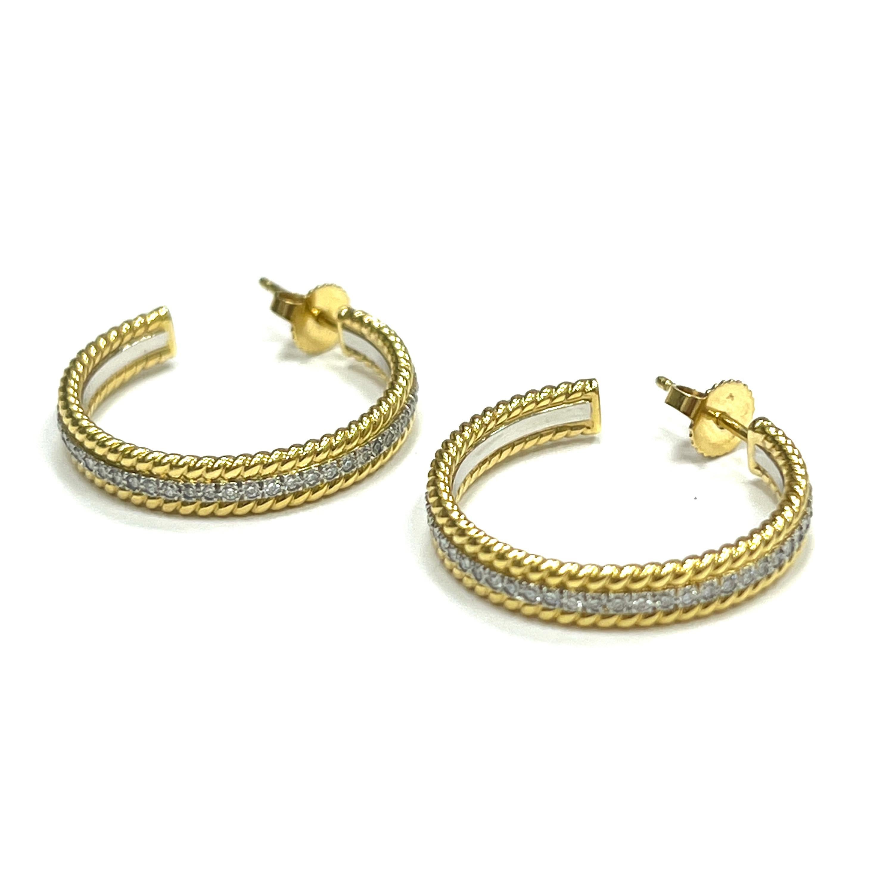 Round Cut Schlumberger for Tiffany & Co. Hoop Diamond Earrings For Sale