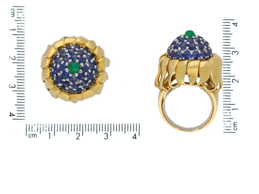 Round Cut Schlumberger for Tiffany & Co. Natural Unenhanced Emerald Sapphire Ring