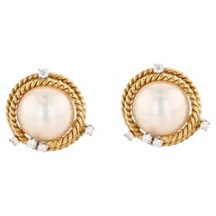 Schlumberger for Tiffany & Co. Platinum, Gold, Mabe Pearl, and Diamond Ear Clips