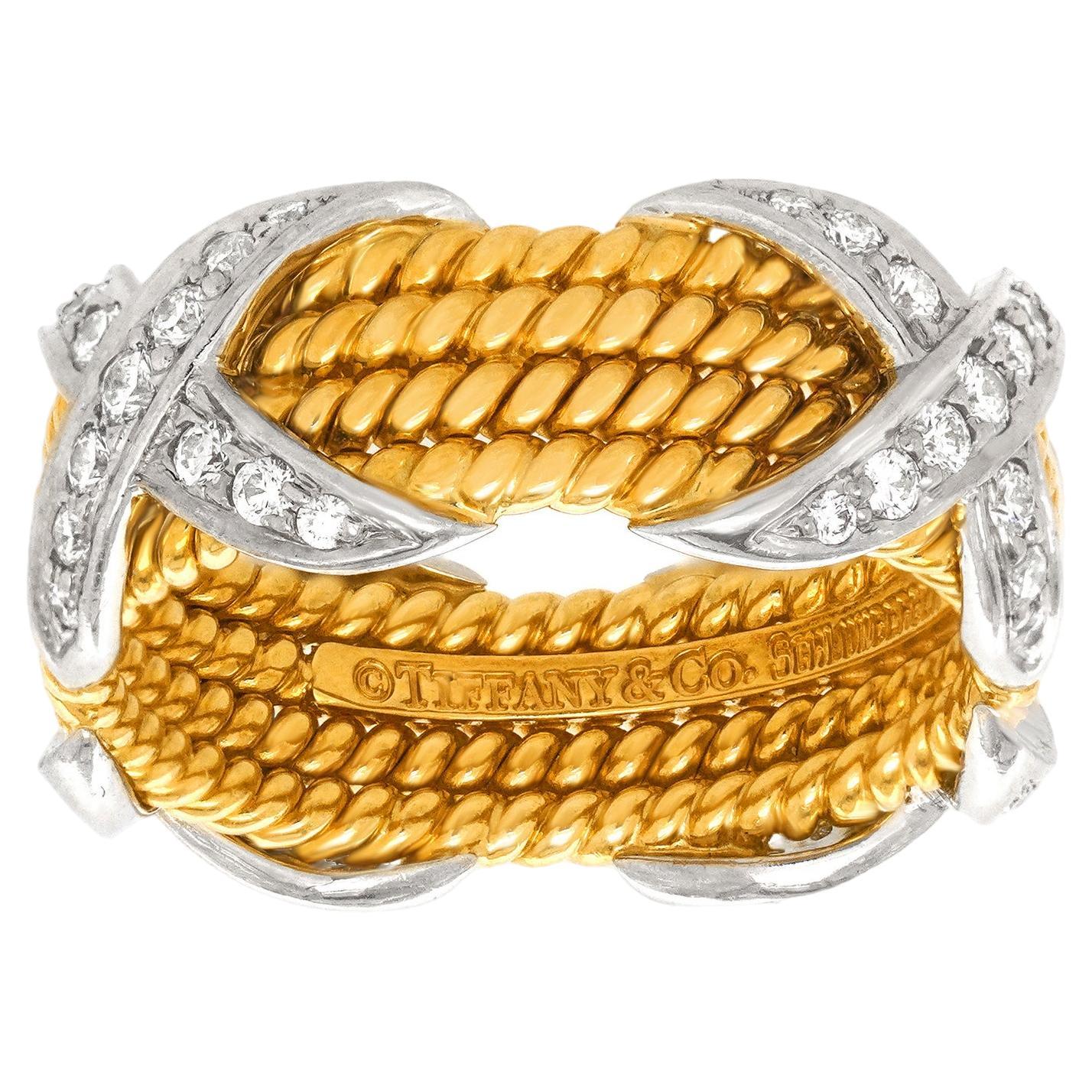 Schlumberger for Tiffany & Co. "Rope Four Row with Diamonds" Ring For Sale