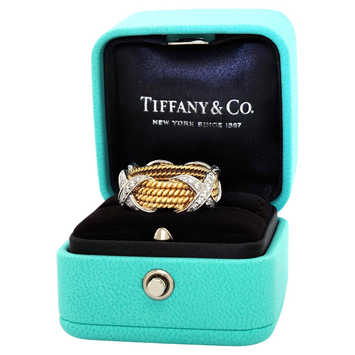 Schlumberger for Tiffany & Co. "Rope Four Row with Diamonds" Ring For Sale