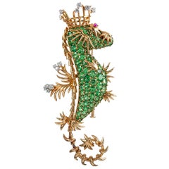 Schlumberger pour Tiffany & Co. Broche "hippocampe roi" en grenat tsavorite