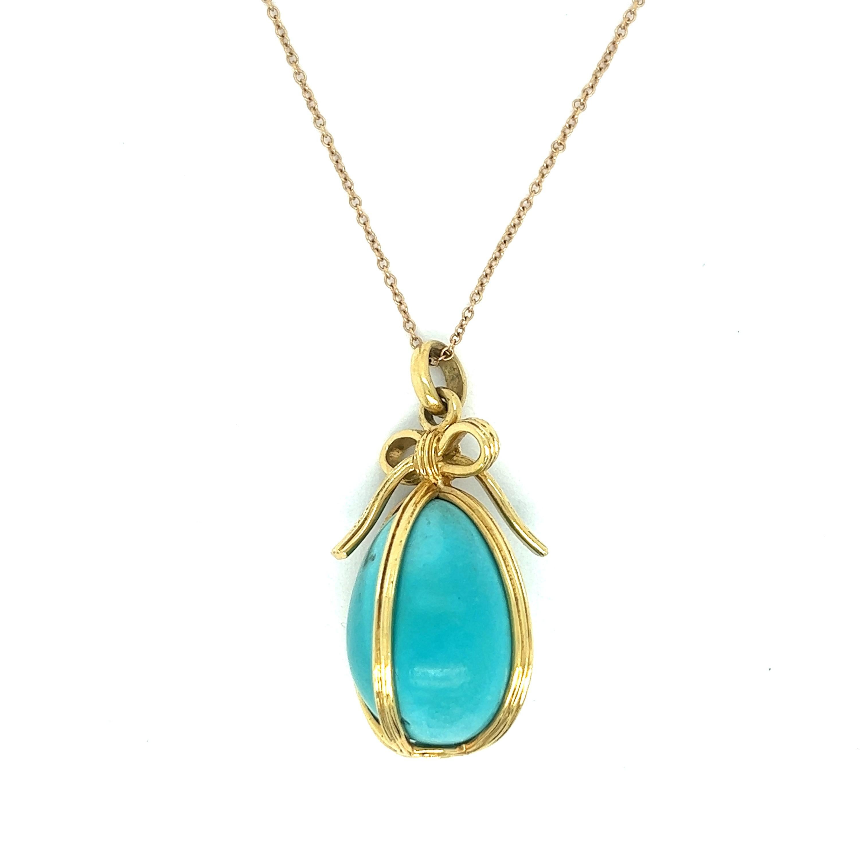 Contemporary Schlumberger for Tiffany & Co. Turquoise Egg Pendant Necklace