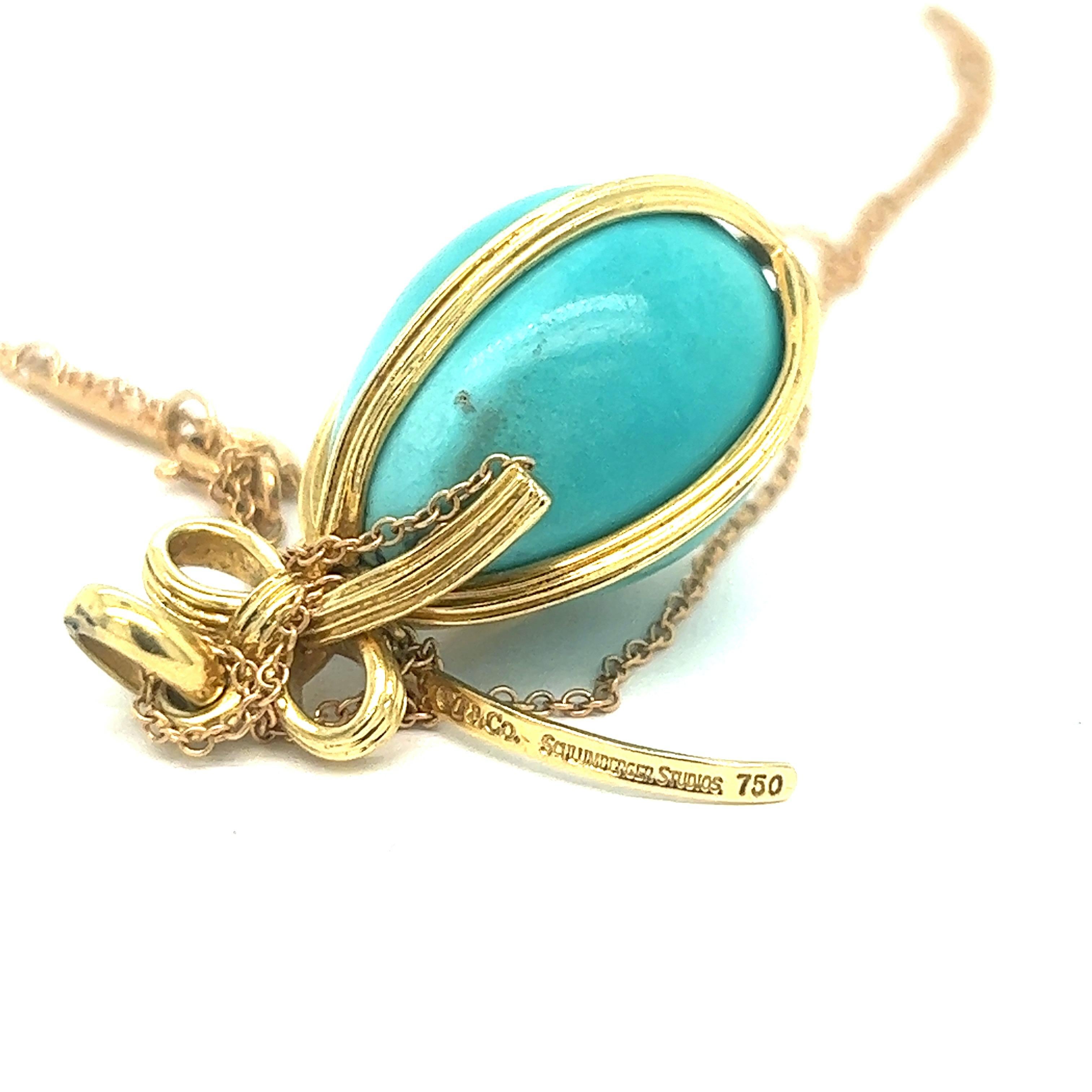 Cabochon Schlumberger for Tiffany & Co. Turquoise Egg Pendant Necklace
