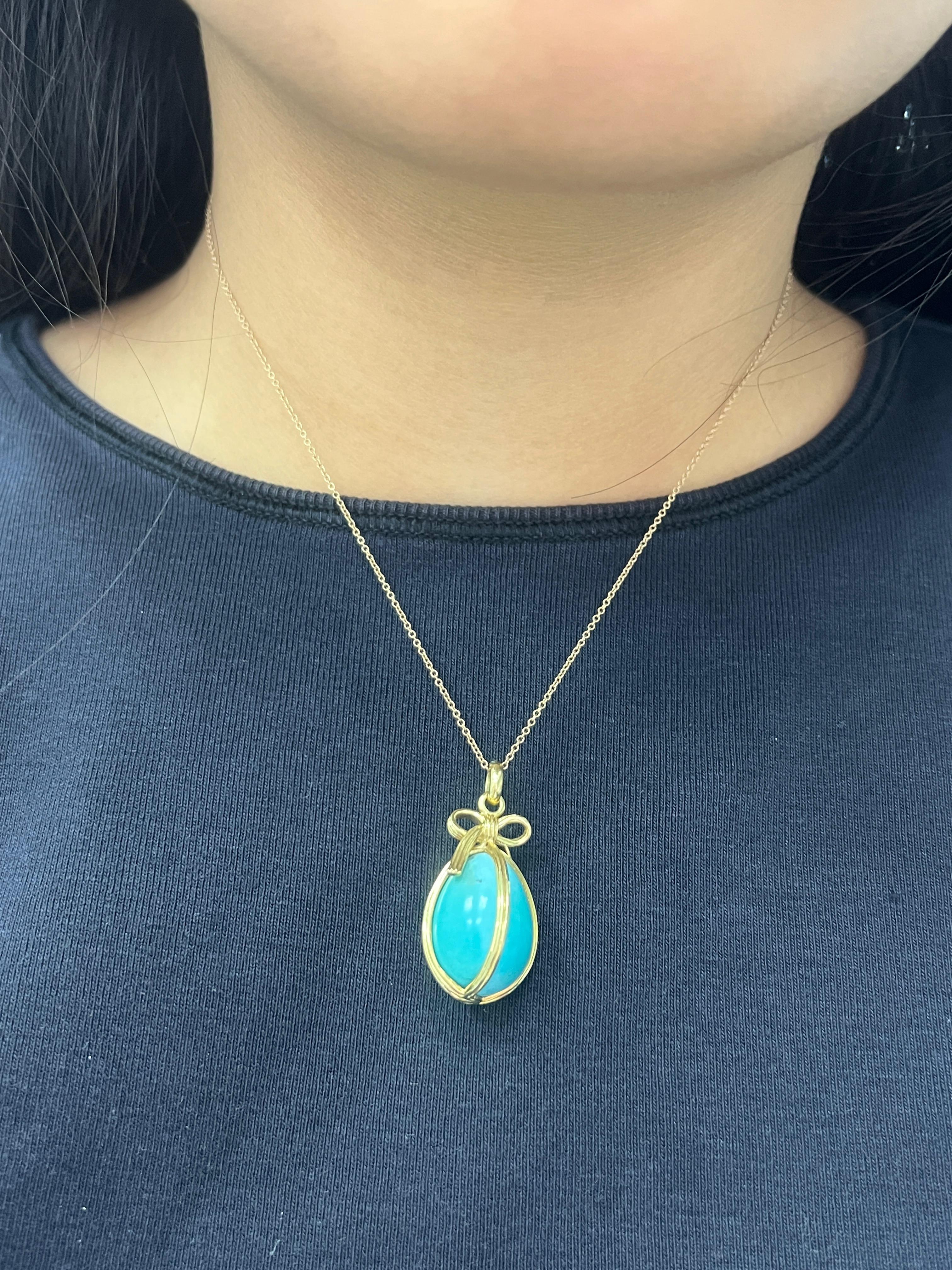Schlumberger for Tiffany & Co. Turquoise Egg Pendant Necklace In Excellent Condition In New York, NY
