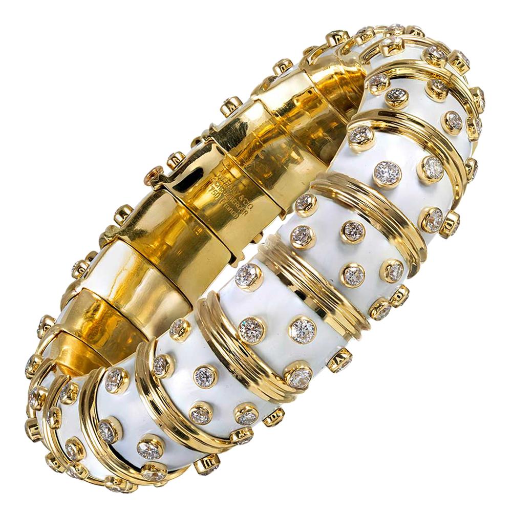 Schlumberger for Tiffany & Co. White Enamel and Diamond Bangle Bracelet