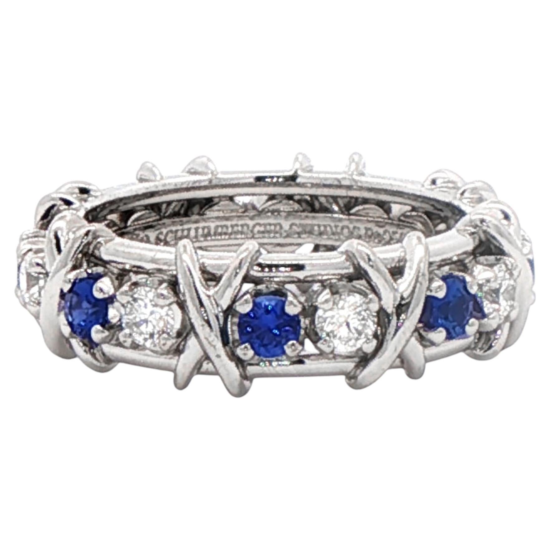 Bague Schlumberger pour Tiffany, sertie de seize pierres de diamant et de saphir, taille 7,5