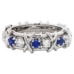 Schlumberger for Tiffany Sixteen Stone Diamond and Sapphire Ring Size 7.5