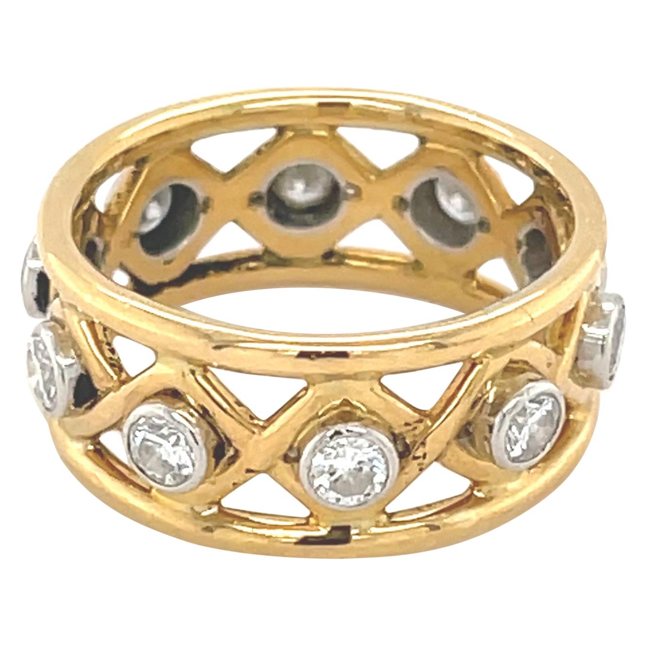 Schlumberger for Tiffany & Co. Yellow Gold Platinum Diamond X Ring
