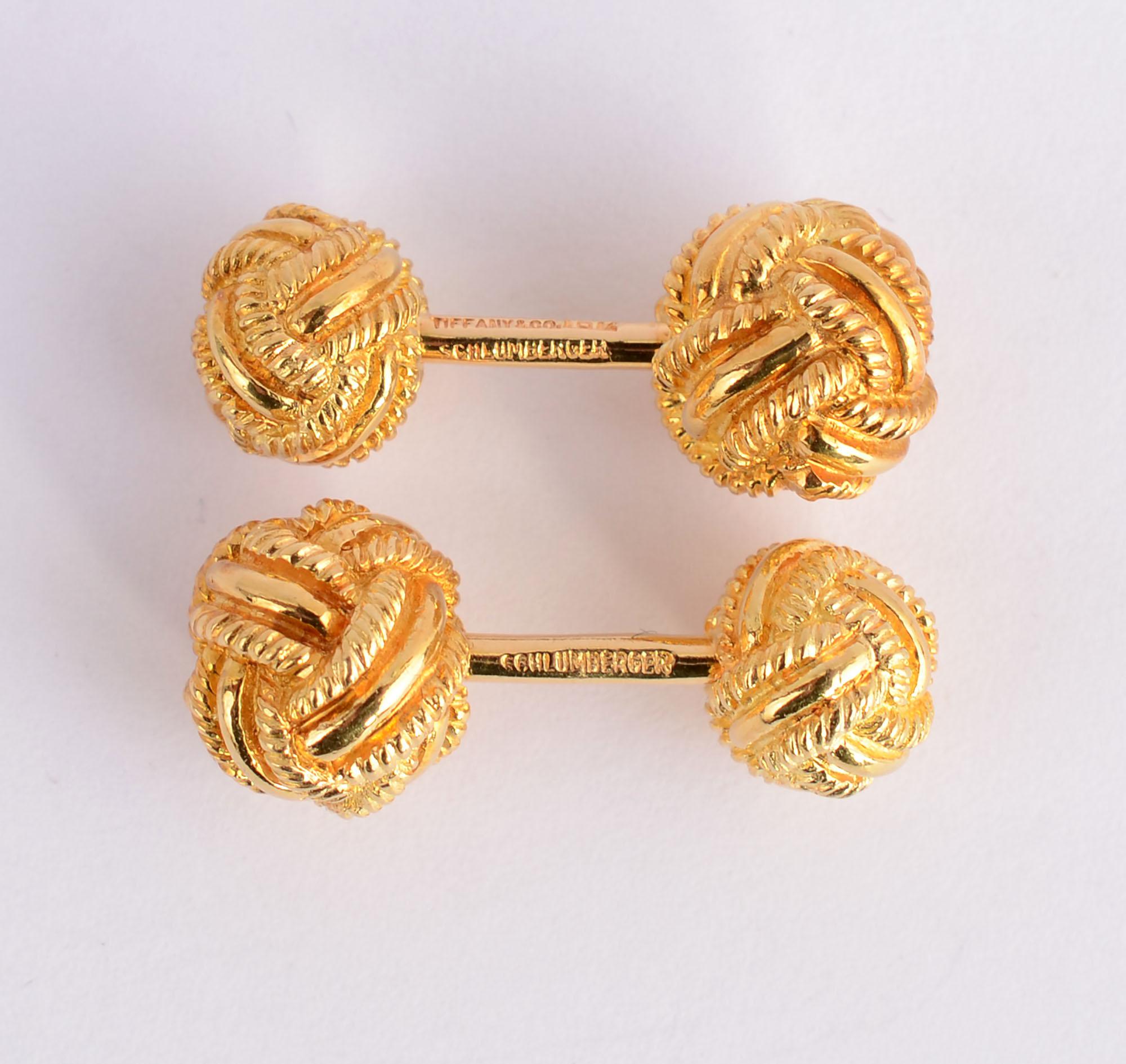 Schlumberger Gold Barbell Knot Cufflinks In Excellent Condition In Darnestown, MD