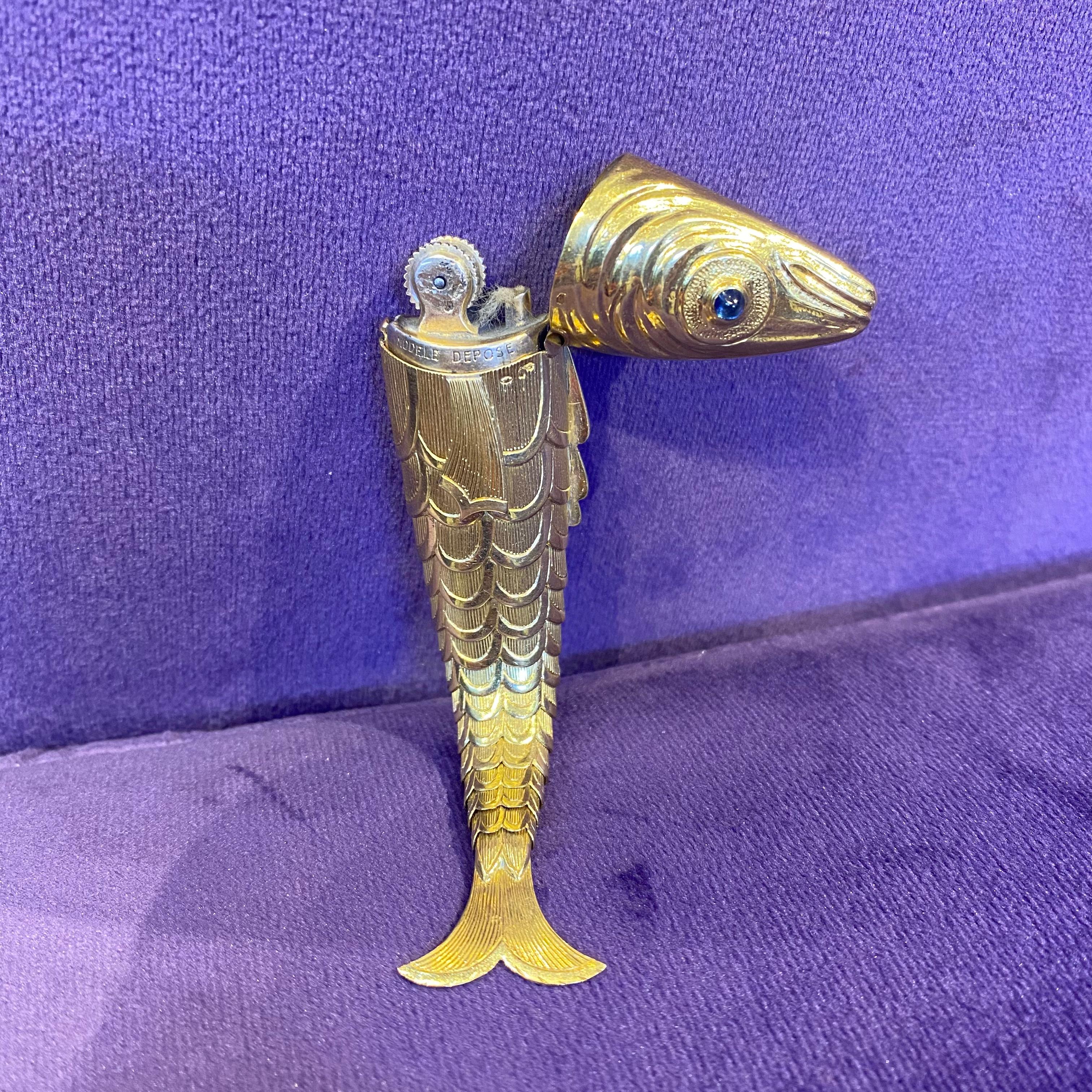 Cabochon Schlumberger Gold Fish Lighter  For Sale