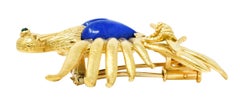 Schlumberger Lapis Lazuli Emerald 18 Karat Yellow Gold Phoenix Heart Brooch