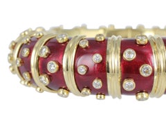 Schlumberger Red Enamel Bangle with Bezel Set Diamonds
