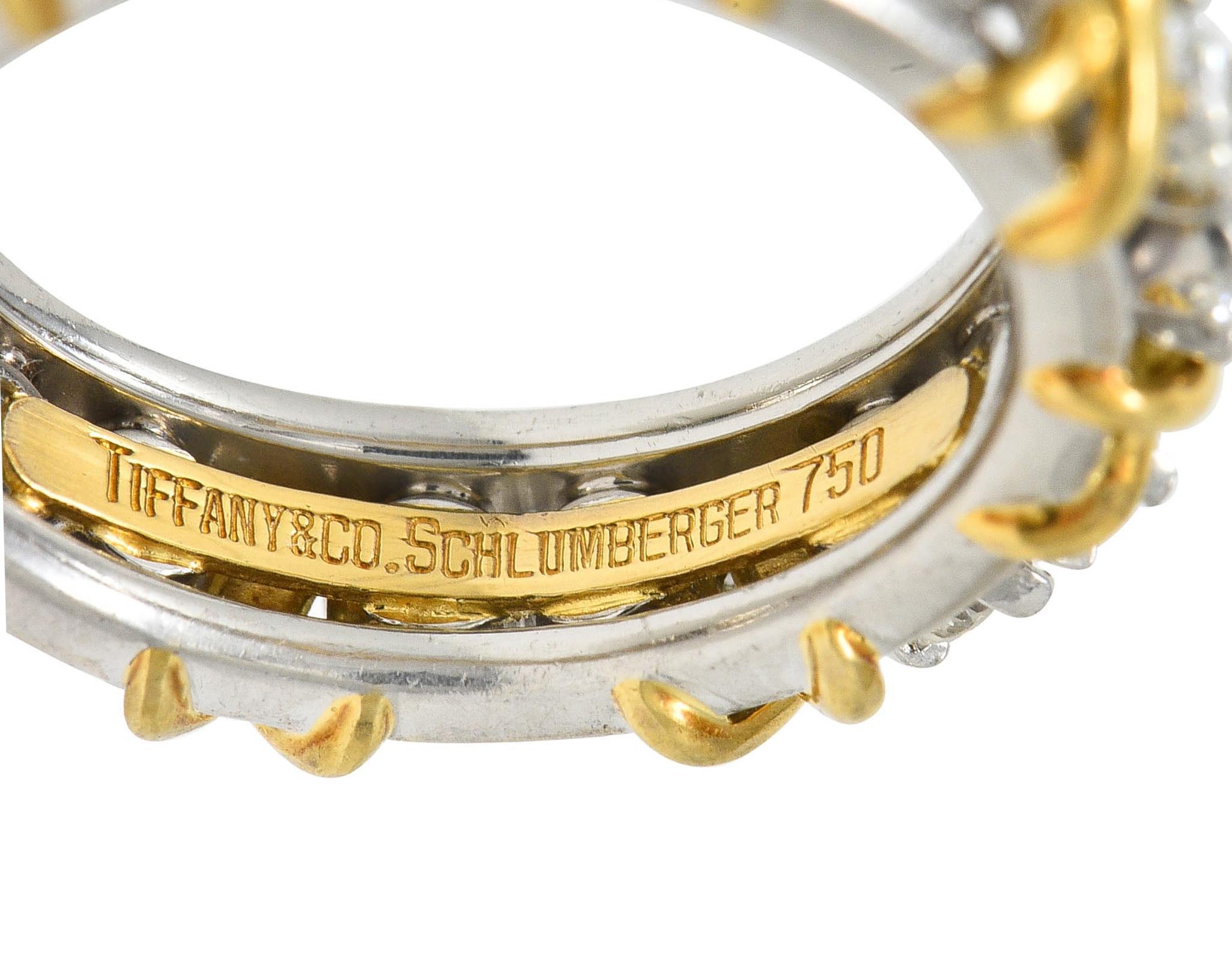Schlumberger Sixteen Stone Tiffany & Co. Diamond Platinum 18 Karat Gold X Ring In Excellent Condition In Philadelphia, PA