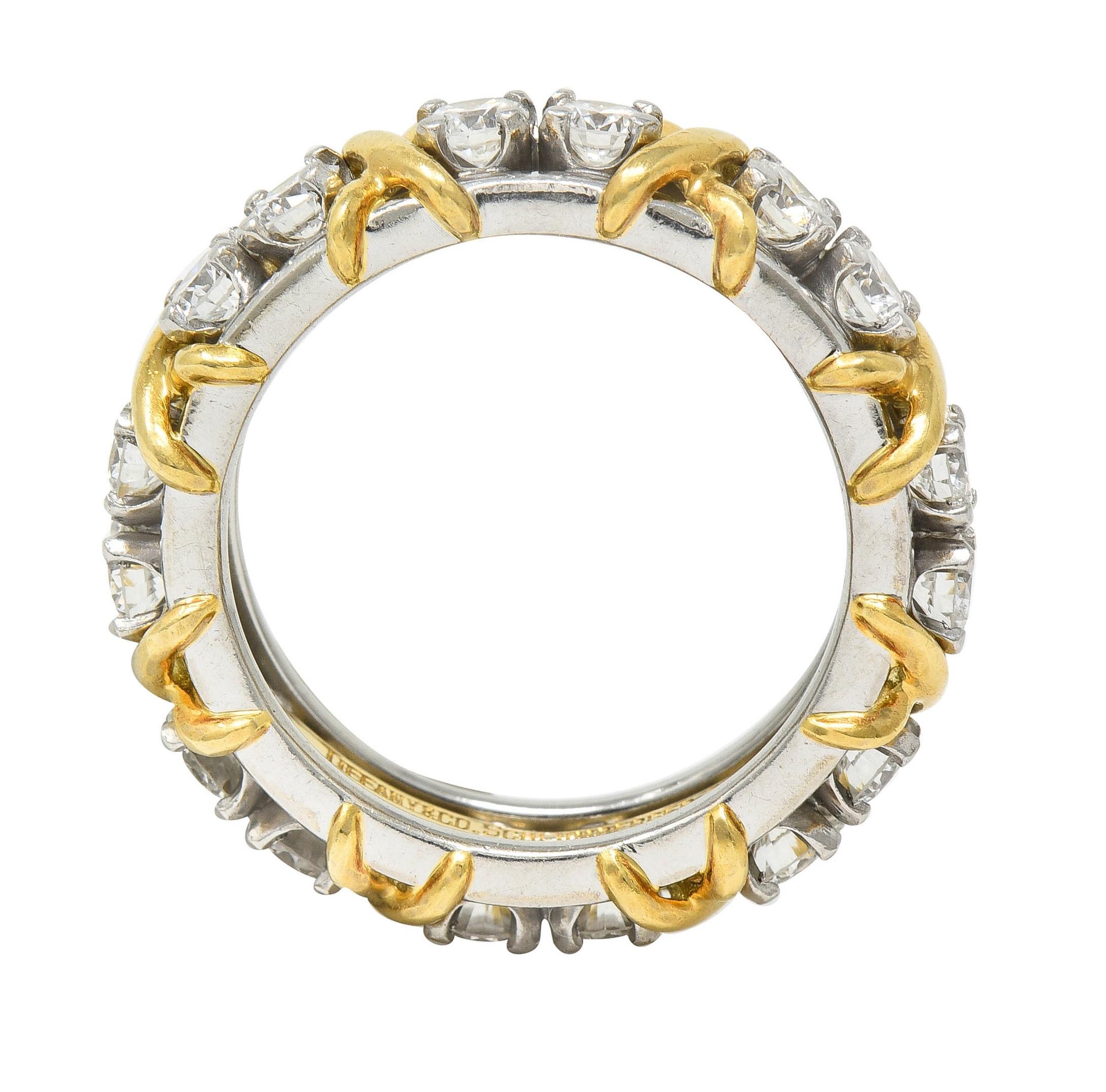 Schlumberger Sixteen Stone Tiffany & Co. Diamond Platinum 18 Karat Gold X Ring 2