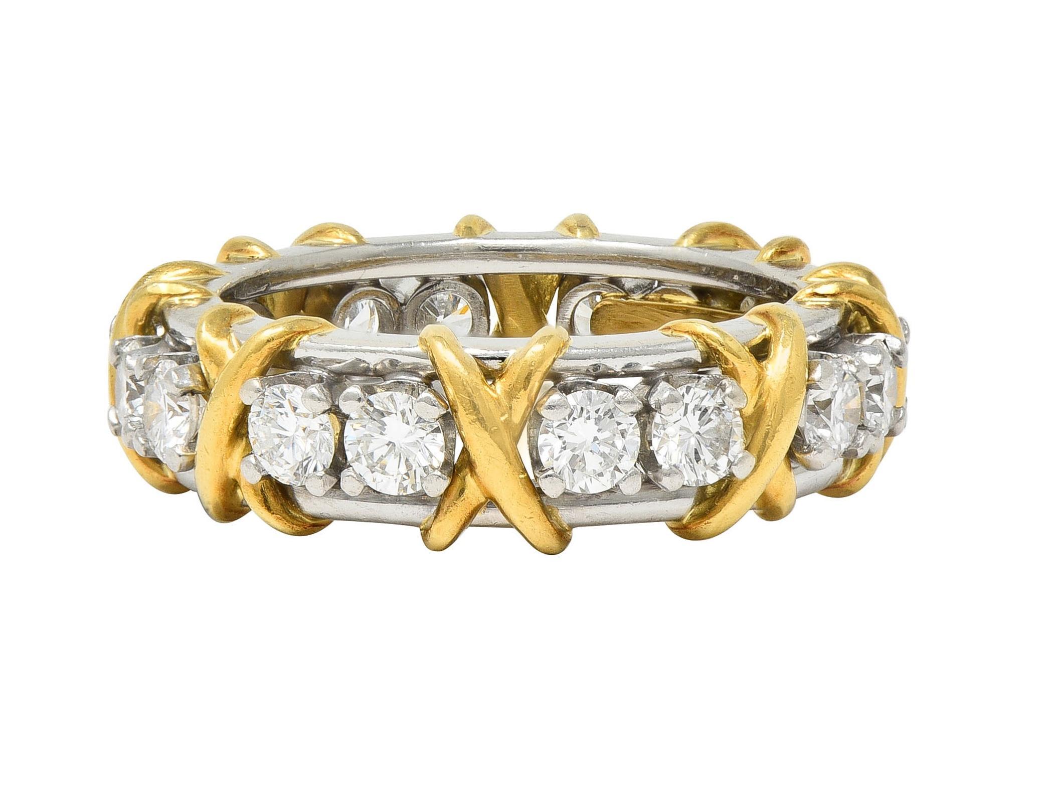 Schlumberger Sixteen Stone Tiffany & Co. Diamond Platinum 18 Karat Gold X Ring 3