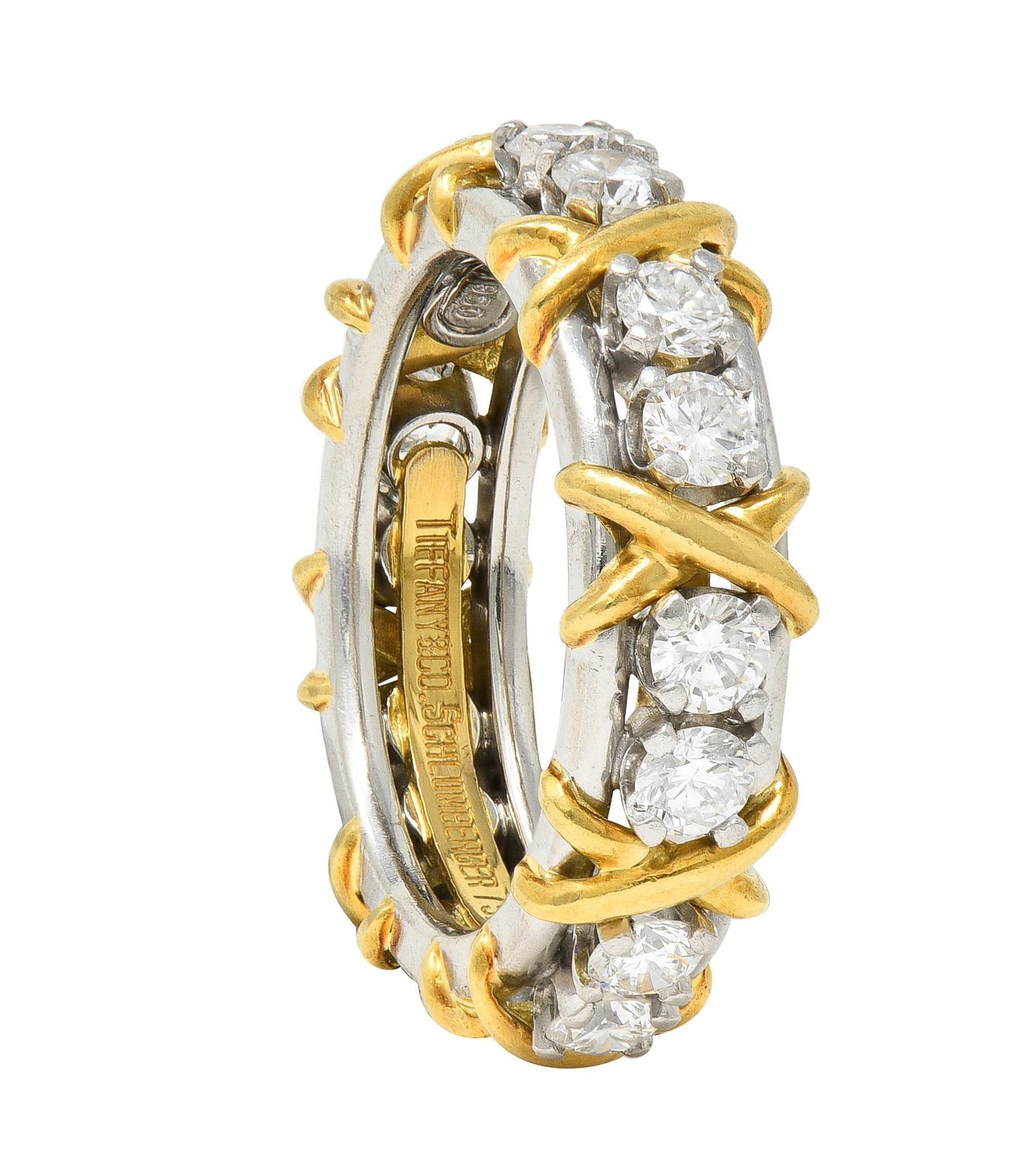 Schlumberger Sixteen Stone Tiffany & Co. Diamond Platinum 18 Karat Gold X Ring 4