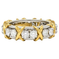 Used Schlumberger Sixteen Stone Tiffany & Co. Diamond Platinum 18 Karat Gold X Ring