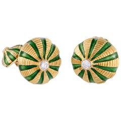 Schlumberger Taj Mahal Enameled 18 Karat Yellow Diamond Cufflinks