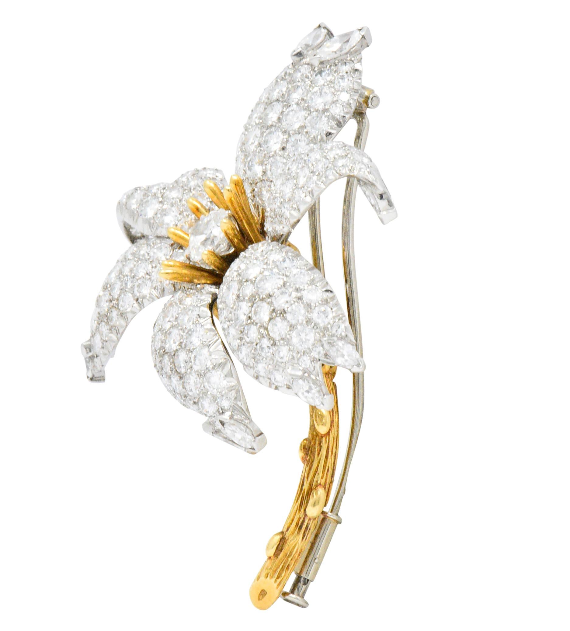 Retro Schlumberger Tiffany & Co. 10.90 Carats Diamond Platinum 18 Karat Gold Brooch
