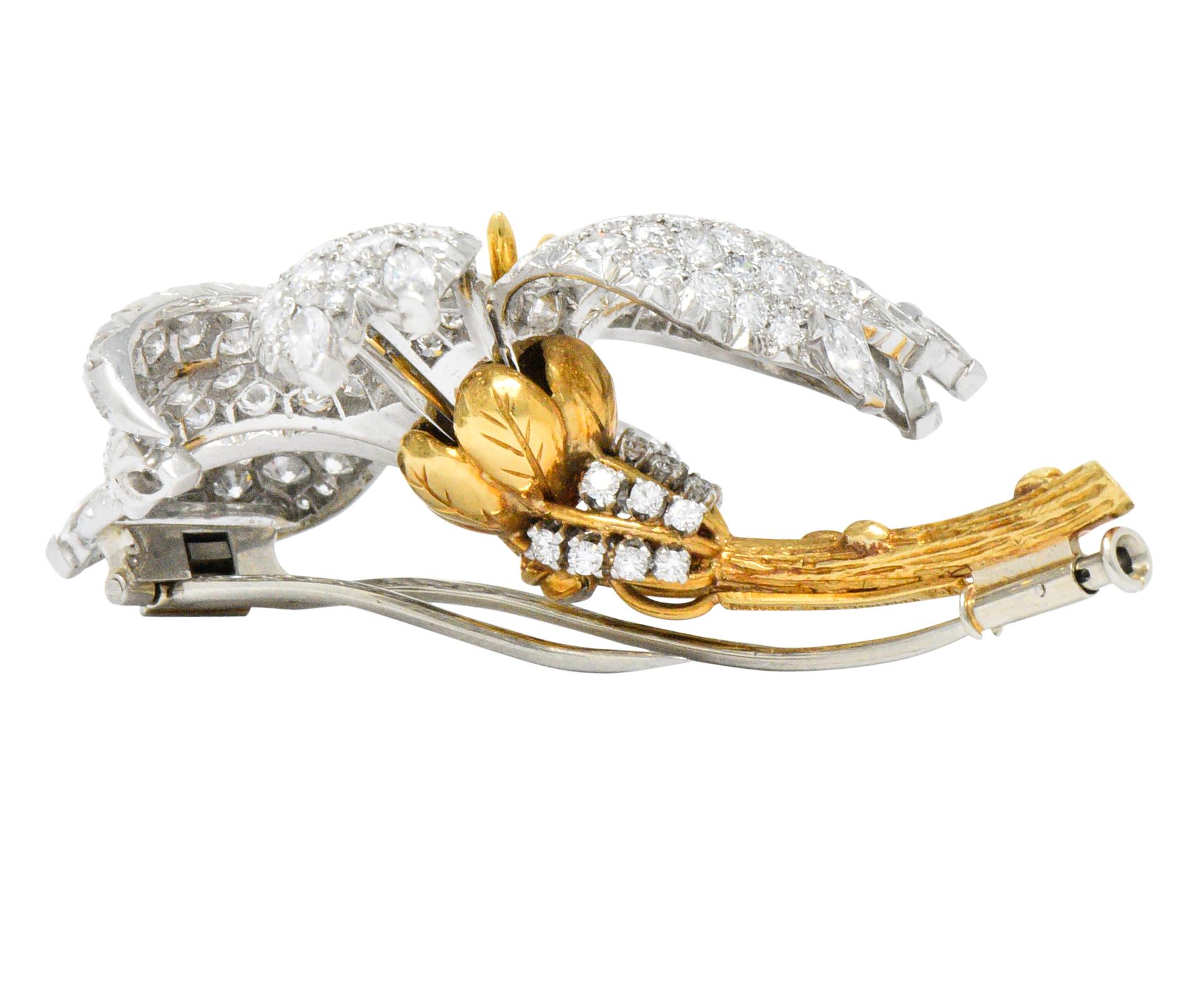 Round Cut Schlumberger Tiffany & Co. 10.90 Carats Diamond Platinum 18 Karat Gold Brooch