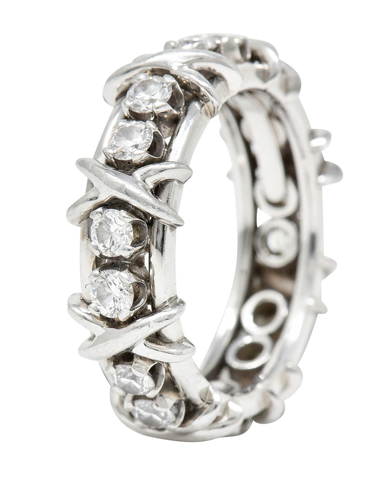 Schlumberger Tiffany & Co. 1.15 Ctw Diamond Platinum X Band Ring 2
