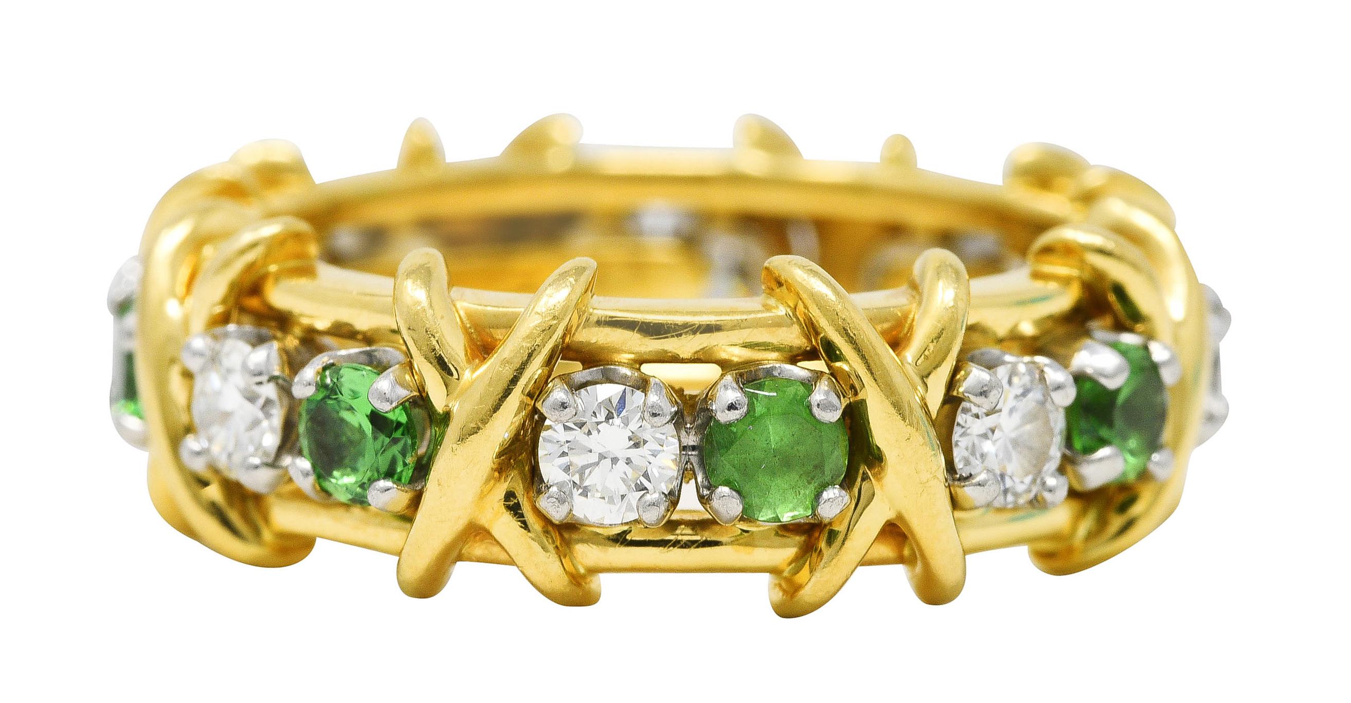 Schlumberger Tiffany & Co. 1,16 Karat Tsavorit Diamant 18 Karat Platin Ring (Zeitgenössisch)
