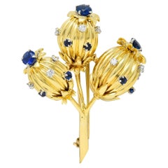 Vintage Schlumberger Tiffany & Co. 1.67 Carats Sapphire Diamond 18 Karat Gold Brooch