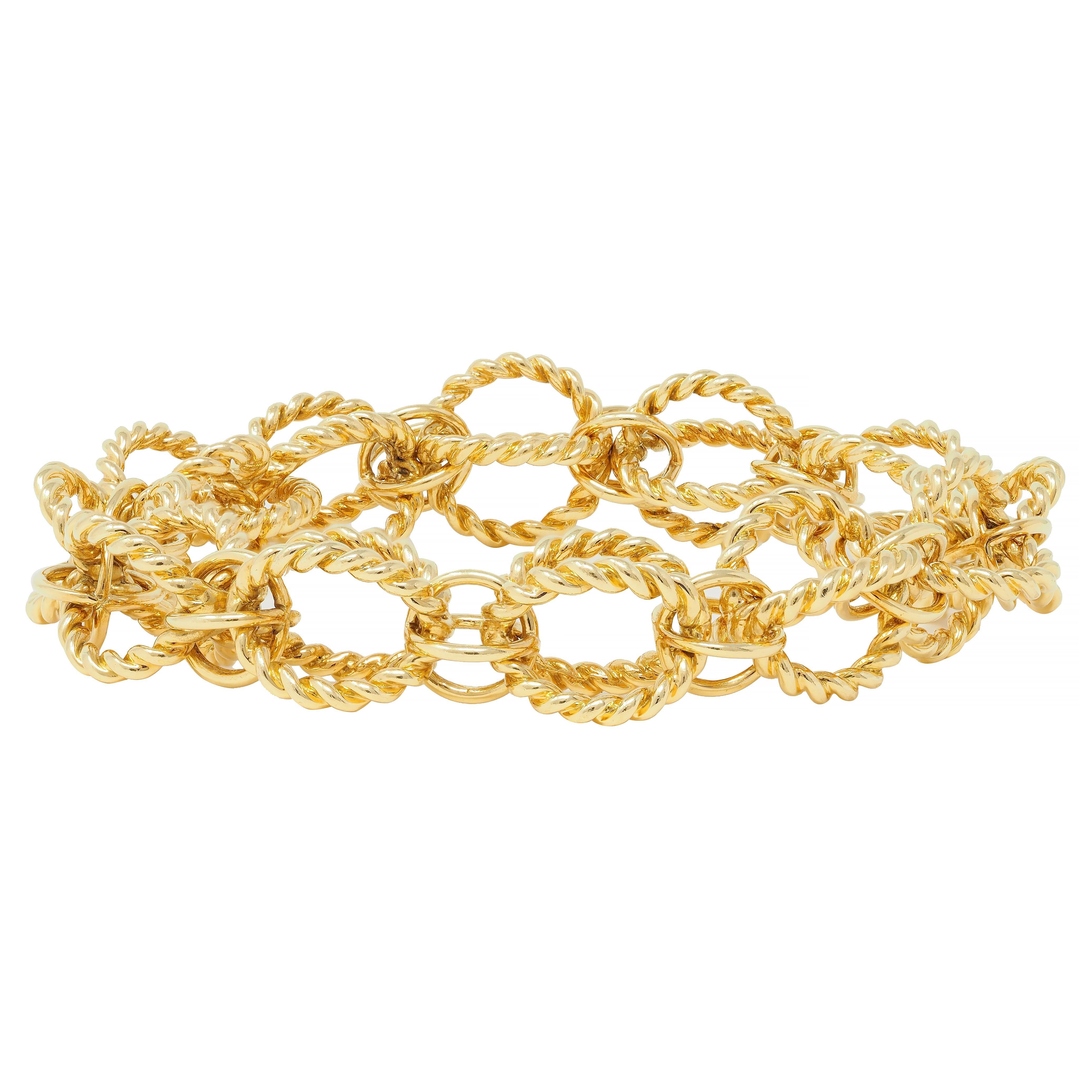 Women's or Men's Schlumberger Tiffany & Co. 18 Karat Yellow Gold Circle Rope Bracelet For Sale