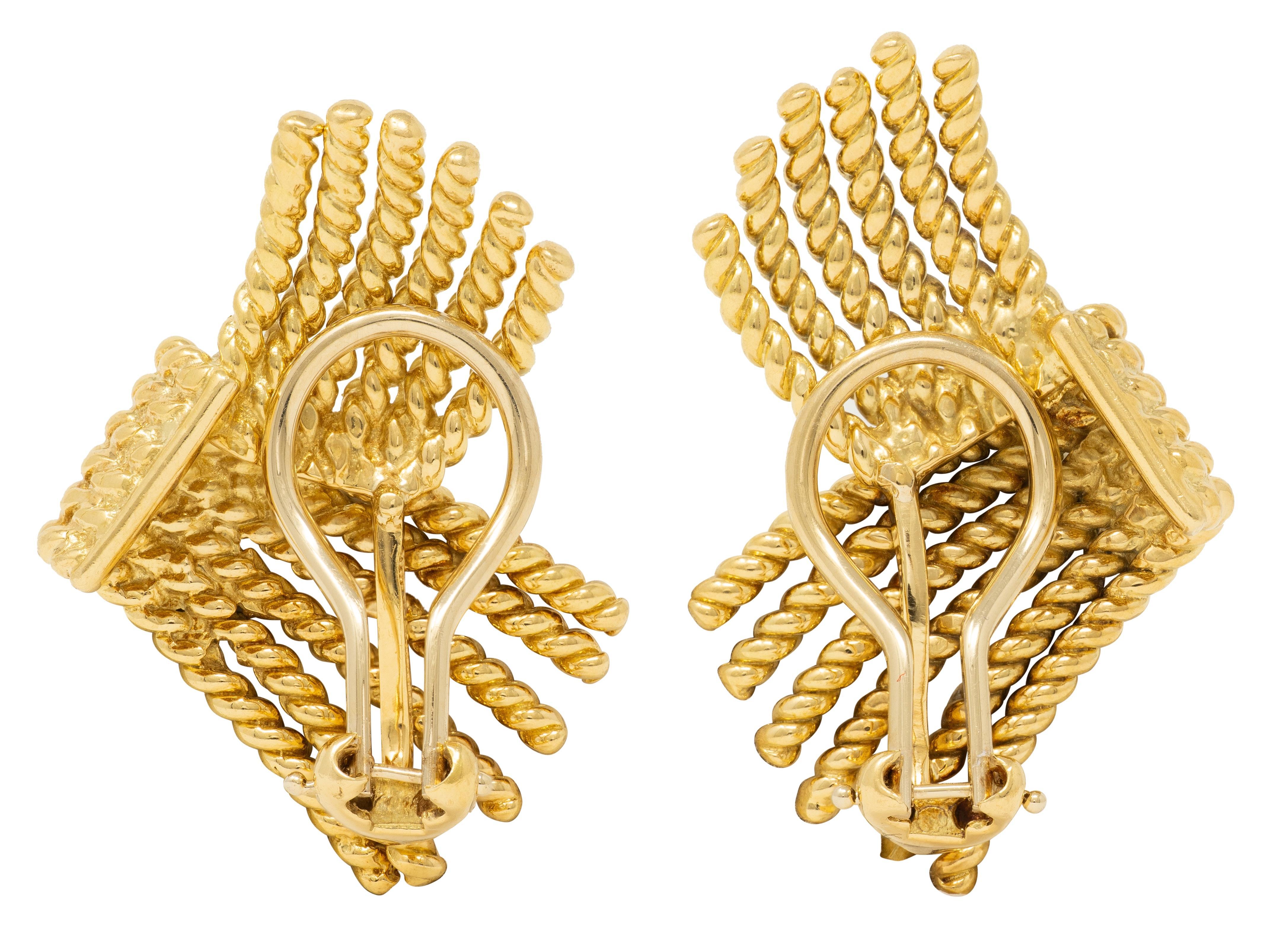 De las mujeres Schlumberger Tiffany & Co. 1960 18K Gold Vintage Fanning Rope Ear-Clip Earrings en venta