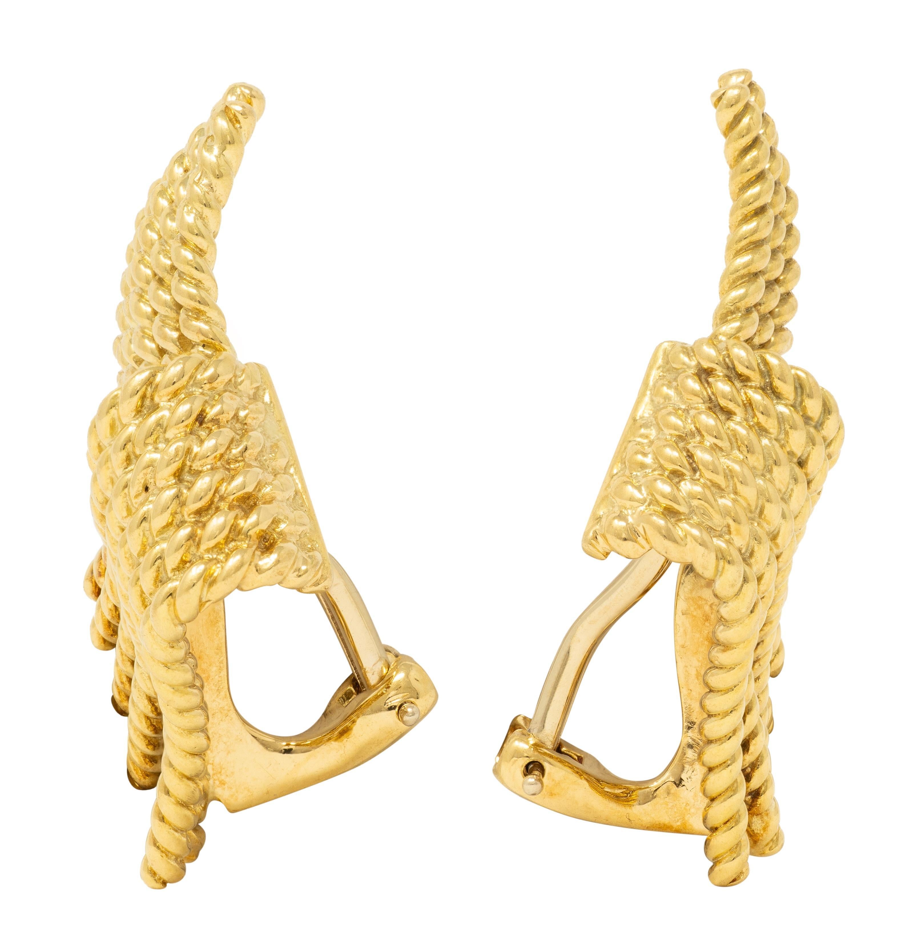 Schlumberger Tiffany & Co. 1960 18K Gold Vintage Fanning Rope Ear-Clip Earrings en venta 1