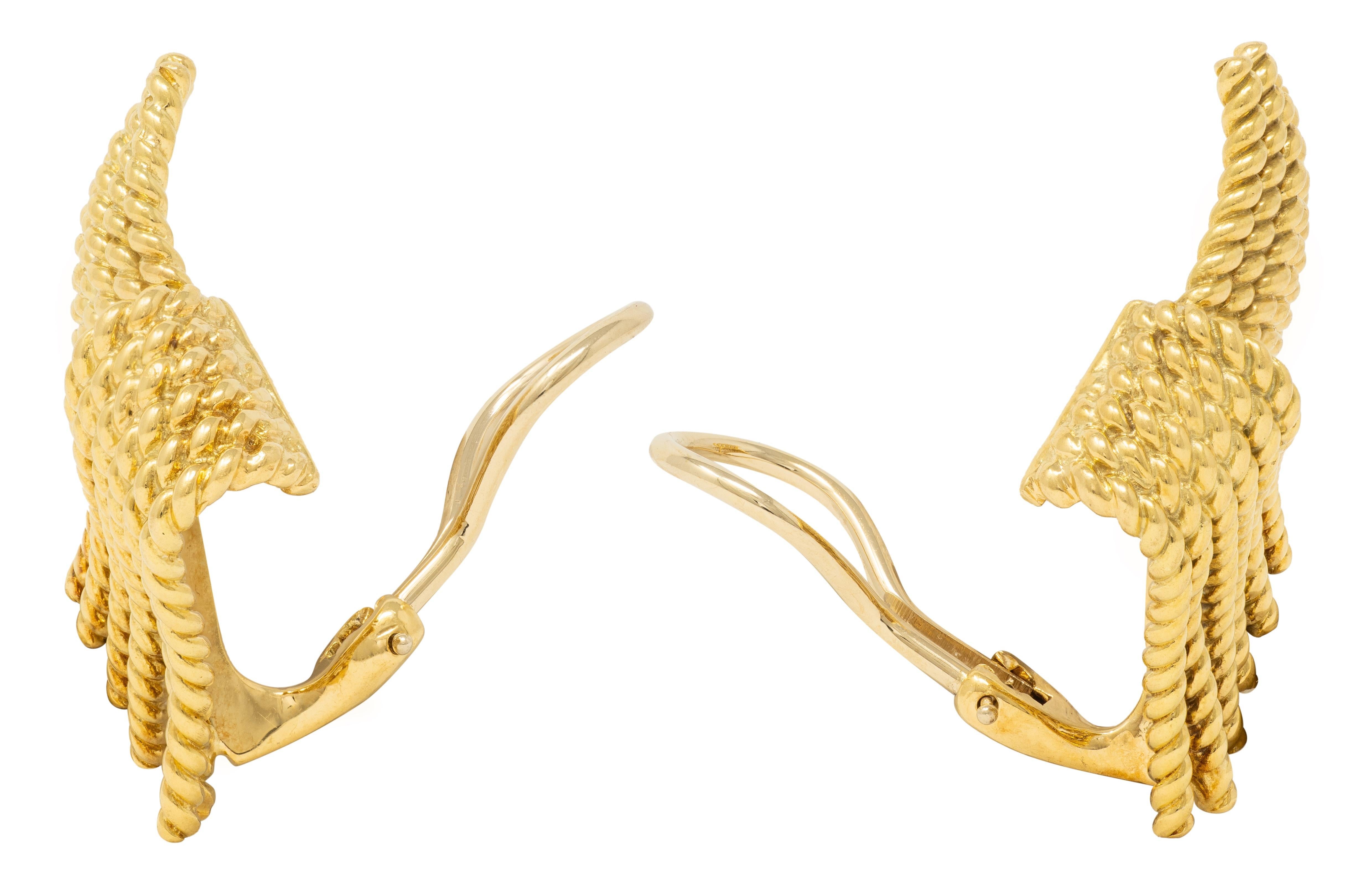 Schlumberger Tiffany & Co. 1960 18K Gold Vintage Fanning Rope Ear-Clip Earrings en venta 2
