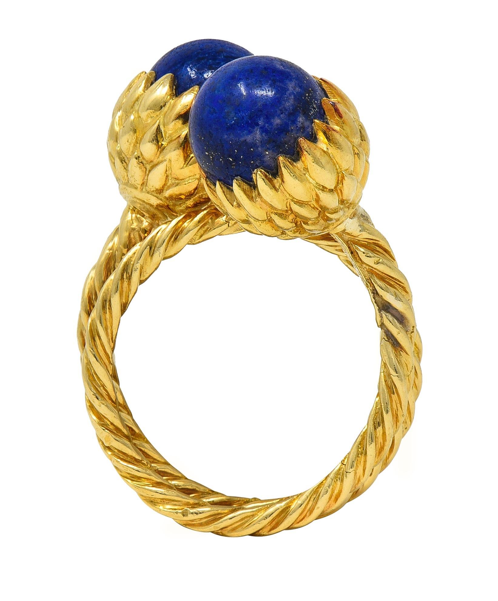 Schlumberger Tiffany & Co. 1960 Lapis Lazuli Oro 18K Vintage Bypass Ring in vendita 4