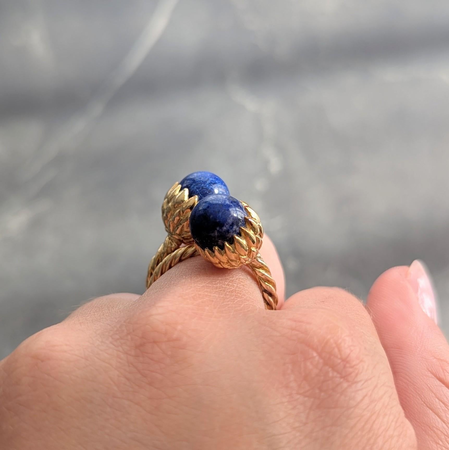 Schlumberger Tiffany & Co. 1960 Lapis Lazuli Oro 18K Vintage Bypass Ring in vendita 6
