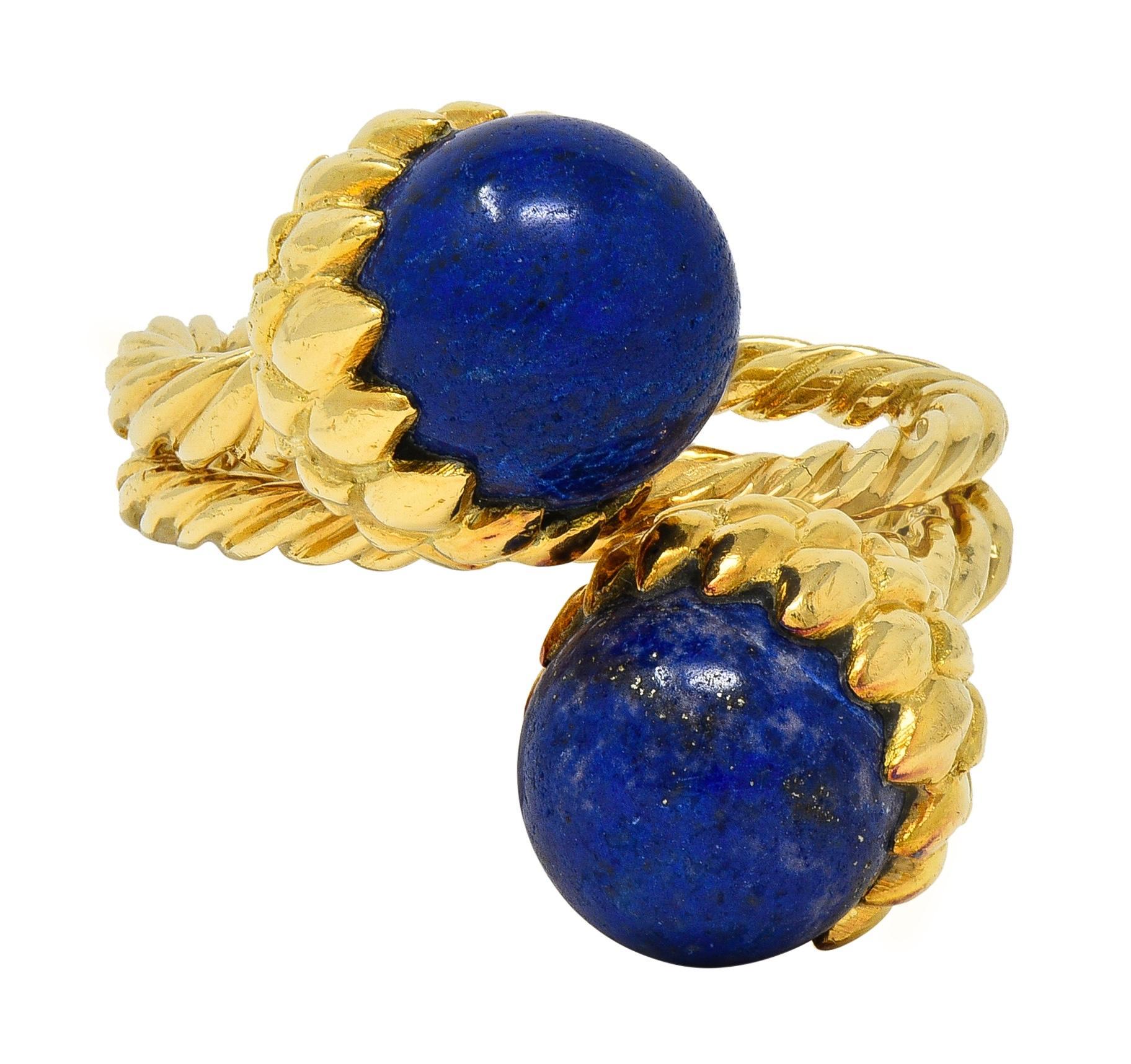 Moderno Schlumberger Tiffany & Co. 1960 Lapis Lazuli Oro 18K Vintage Bypass Ring in vendita