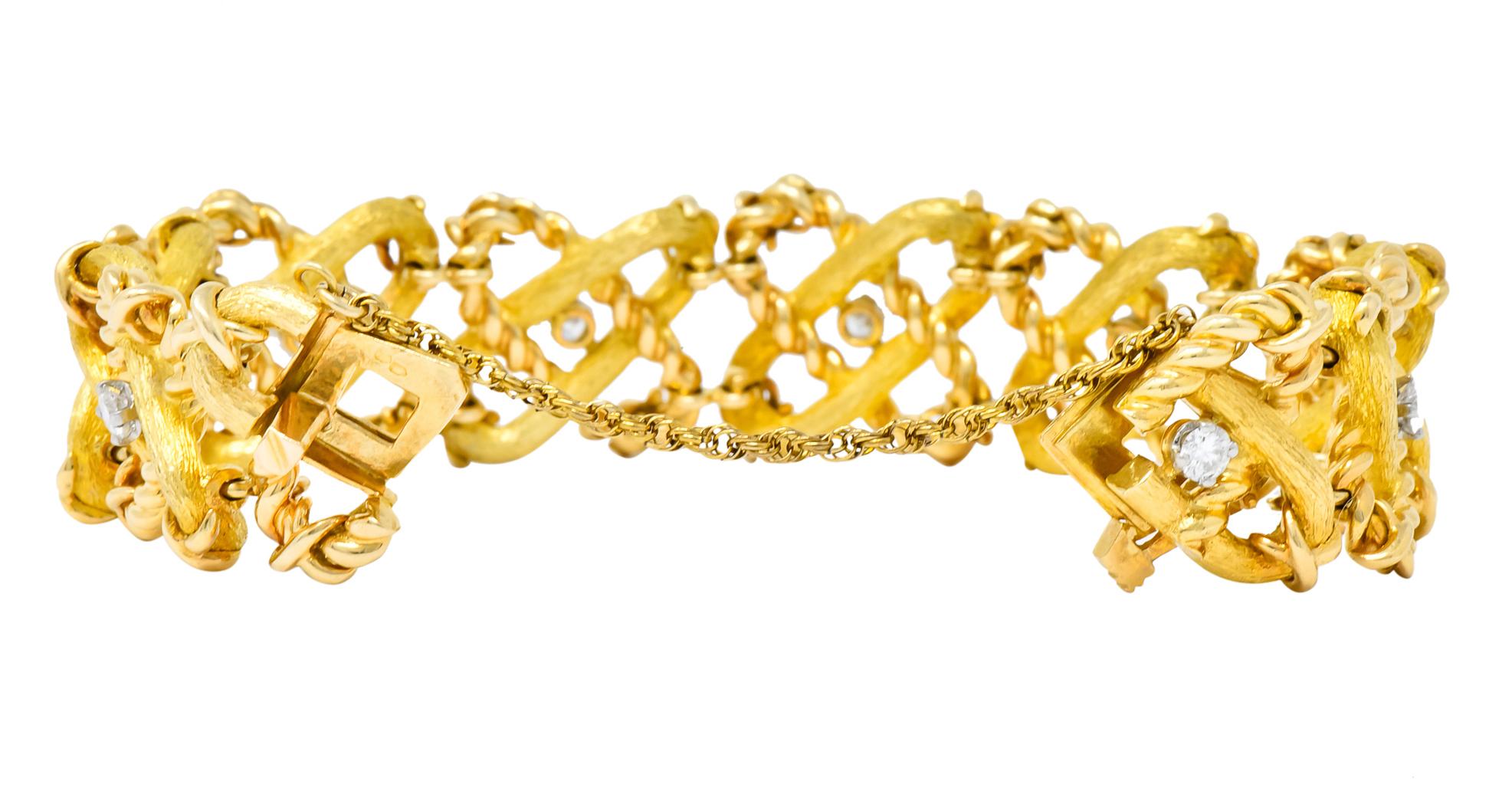 Schlumberger Tiffany & Co. 1970s French Diamond 18 Karat Gold Link Bracelet In Excellent Condition In Philadelphia, PA