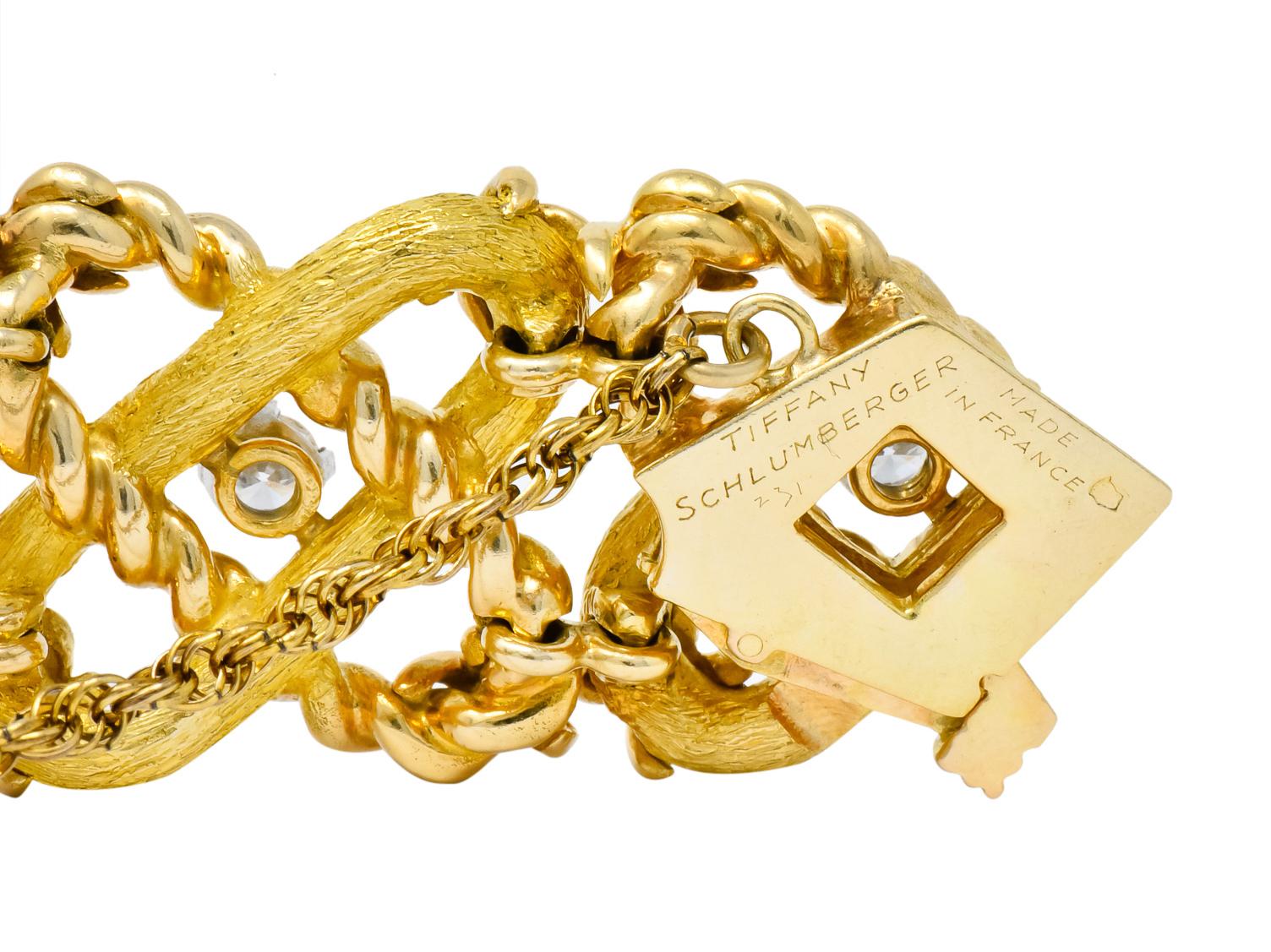 Women's or Men's Schlumberger Tiffany & Co. 1970s French Diamond 18 Karat Gold Link Bracelet