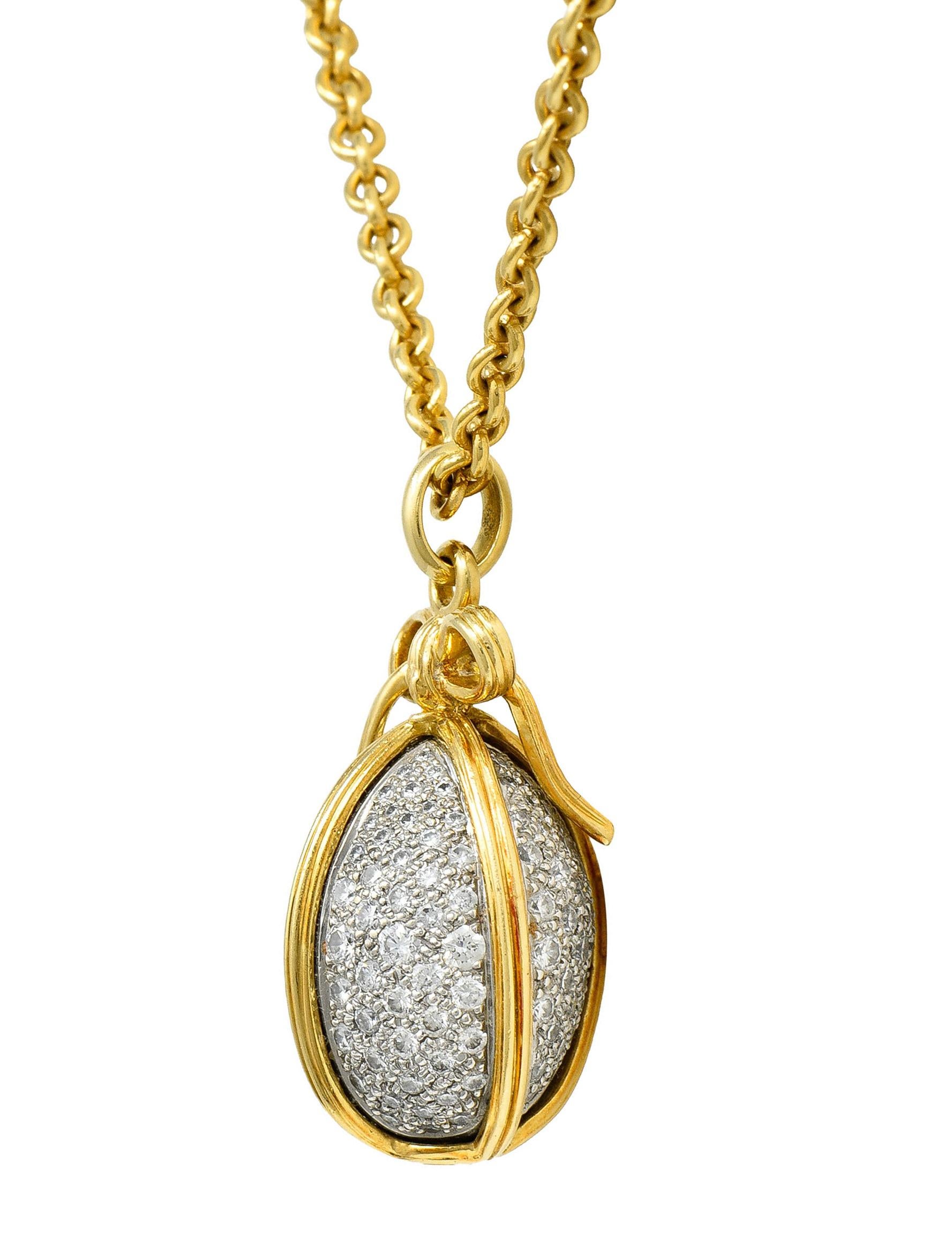 Schlumberger Tiffany & Co. 2.75 CTW Pave Diamond 18 Karat Gold Platinum Large Eg In Excellent Condition In Philadelphia, PA
