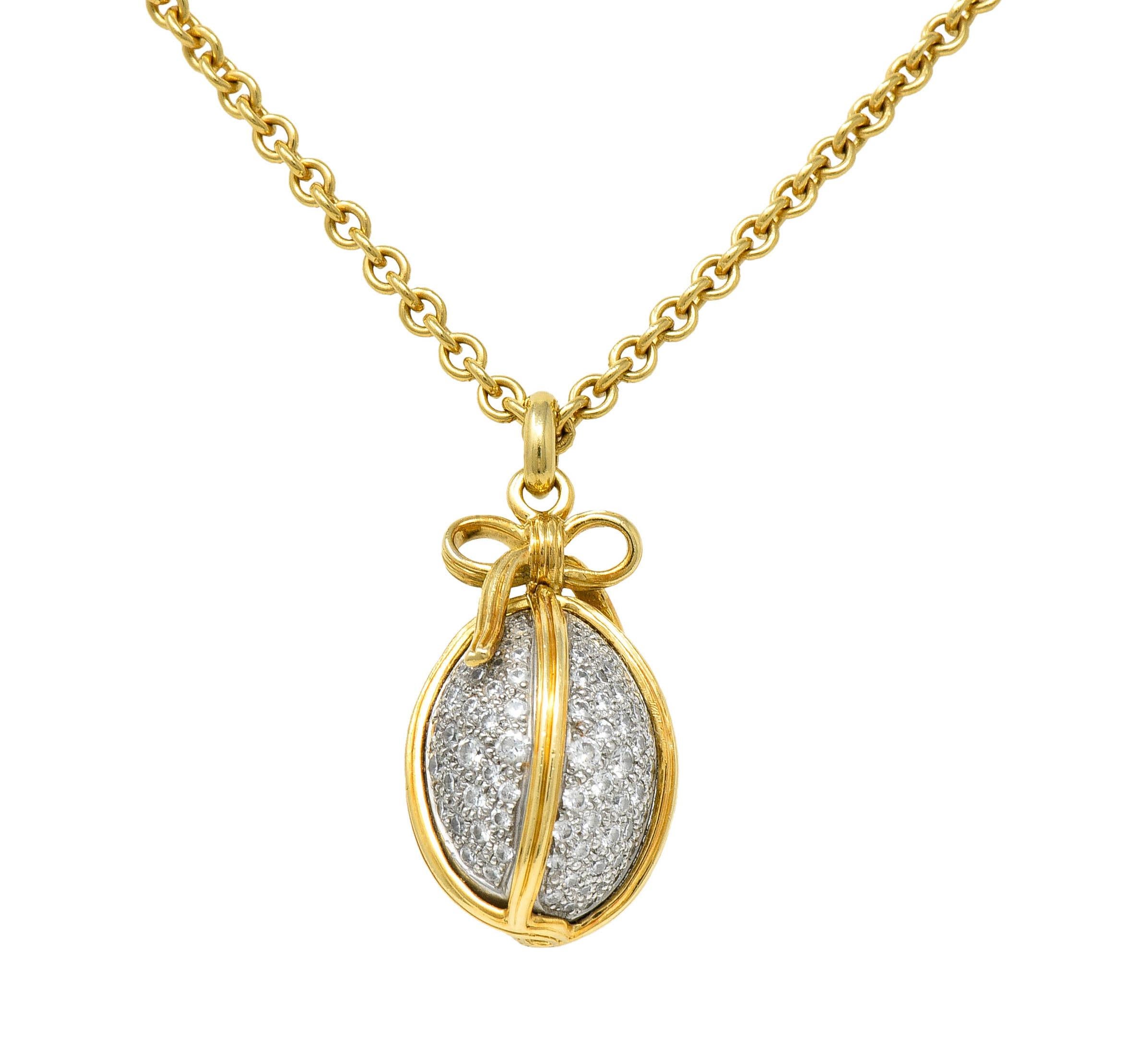 Women's or Men's Schlumberger Tiffany & Co. 2.75 CTW Pave Diamond 18 Karat Gold Platinum Large Eg