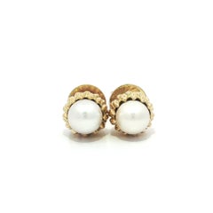 Schlumberger Tiffany & Co. Acorn 18k Yellow Gold 7.2mm Akoya Pearl Stud Earrings