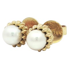 Schlumberger Tiffany & Co. Acorn 18k Yellow Gold 7.2mm Akoya Pearl Stud Earrings