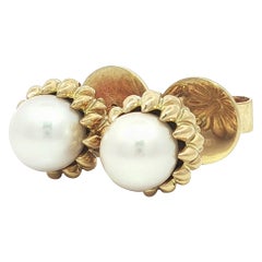 Schlumberger Tiffany & Co. Acorn 18k Yellow Gold 7.2mm Akoya Pearl Stud Earrings