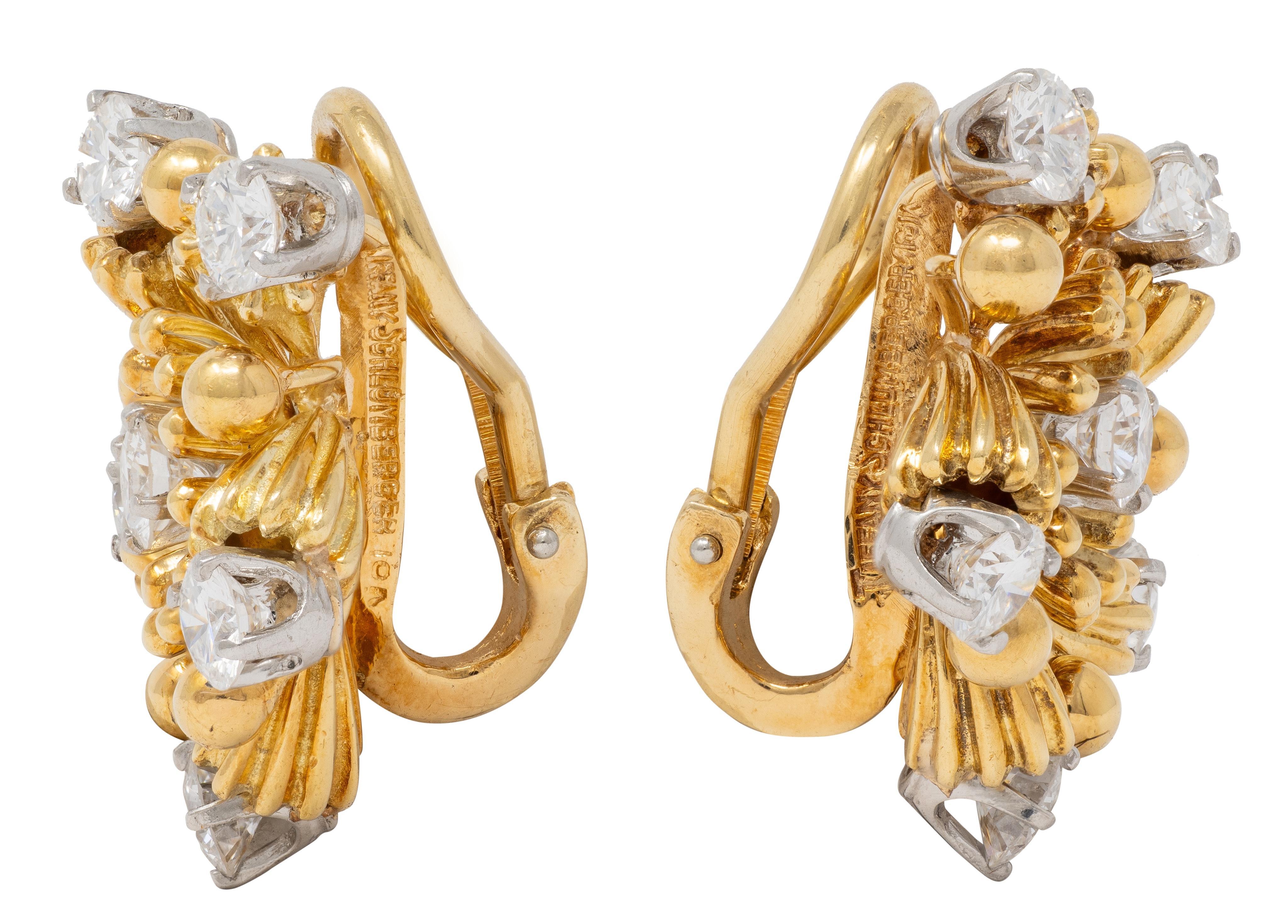 Schlumberger Tiffany & Co. Diamant 18K Gold Platin Vintage Star Burst Ohrringe (Brillantschliff) im Angebot