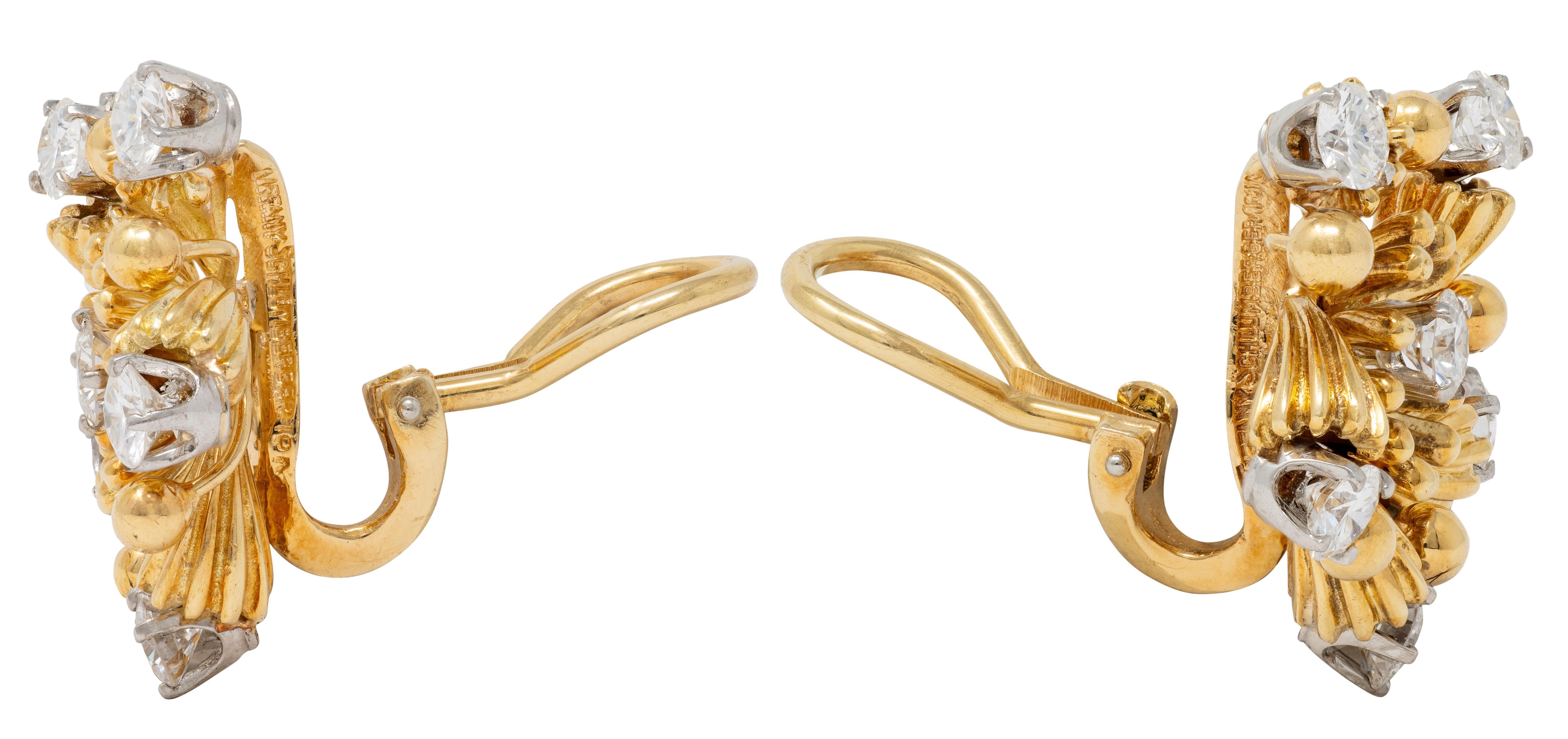 Schlumberger Tiffany & Co. Diamant 18K Gold Platin Vintage Star Burst Ohrringe Damen im Angebot