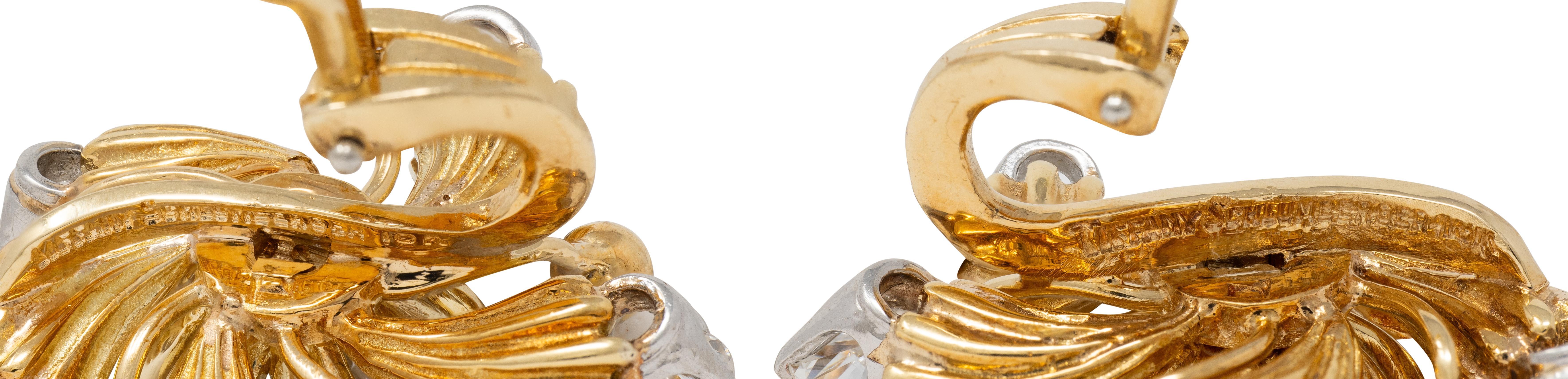 Schlumberger Tiffany & Co. Diamant 18K Gold Platin Vintage Star Burst Ohrringe im Angebot 1