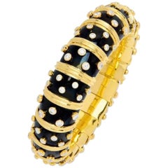 Antique Schlumberger, Tiffany & Co. Diamond, Enamel and Gold Bangle Bracelet