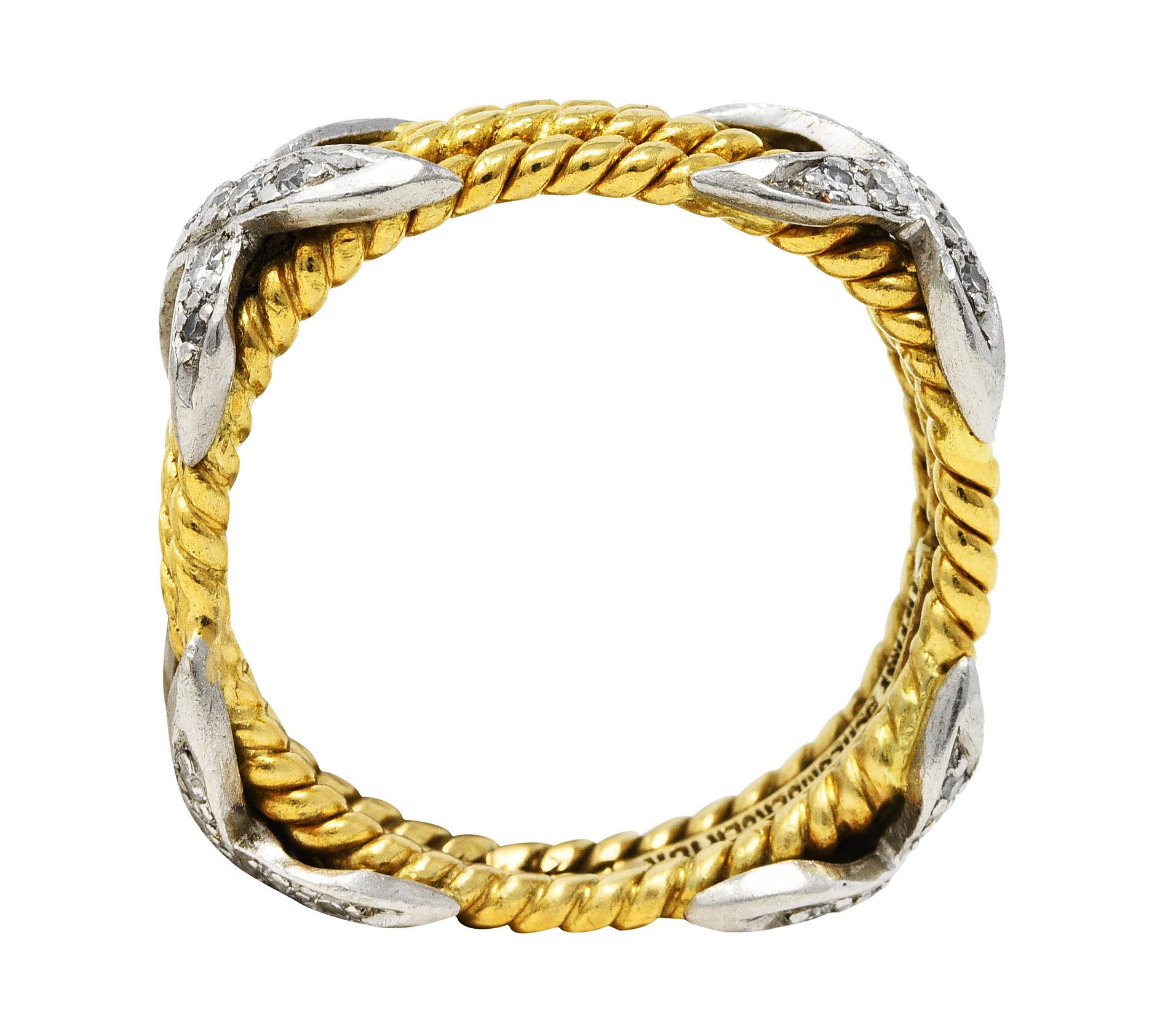 Contemporary Schlumberger Tiffany & Co. Diamond Platinum 18 Karat Gold X Band