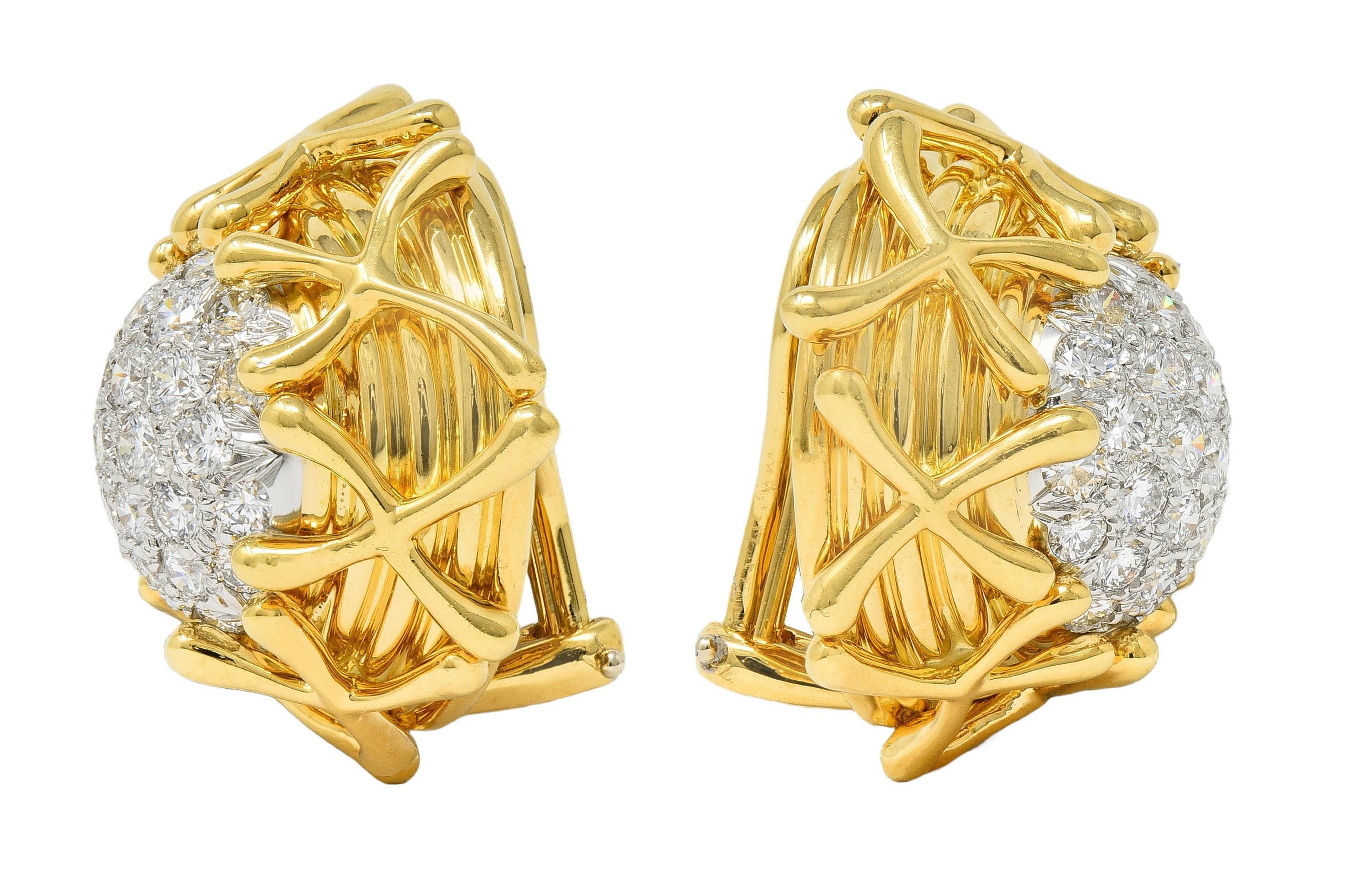 Round Cut Schlumberger Tiffany & Co. Diamond Platinum 18K Gold Multiplication Earrings